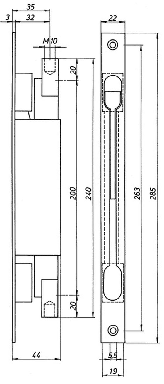 Kantriegel 9221 Stulpl.285mm Stulp-B.22mm STA verz.Hub 20mm DENI - 3